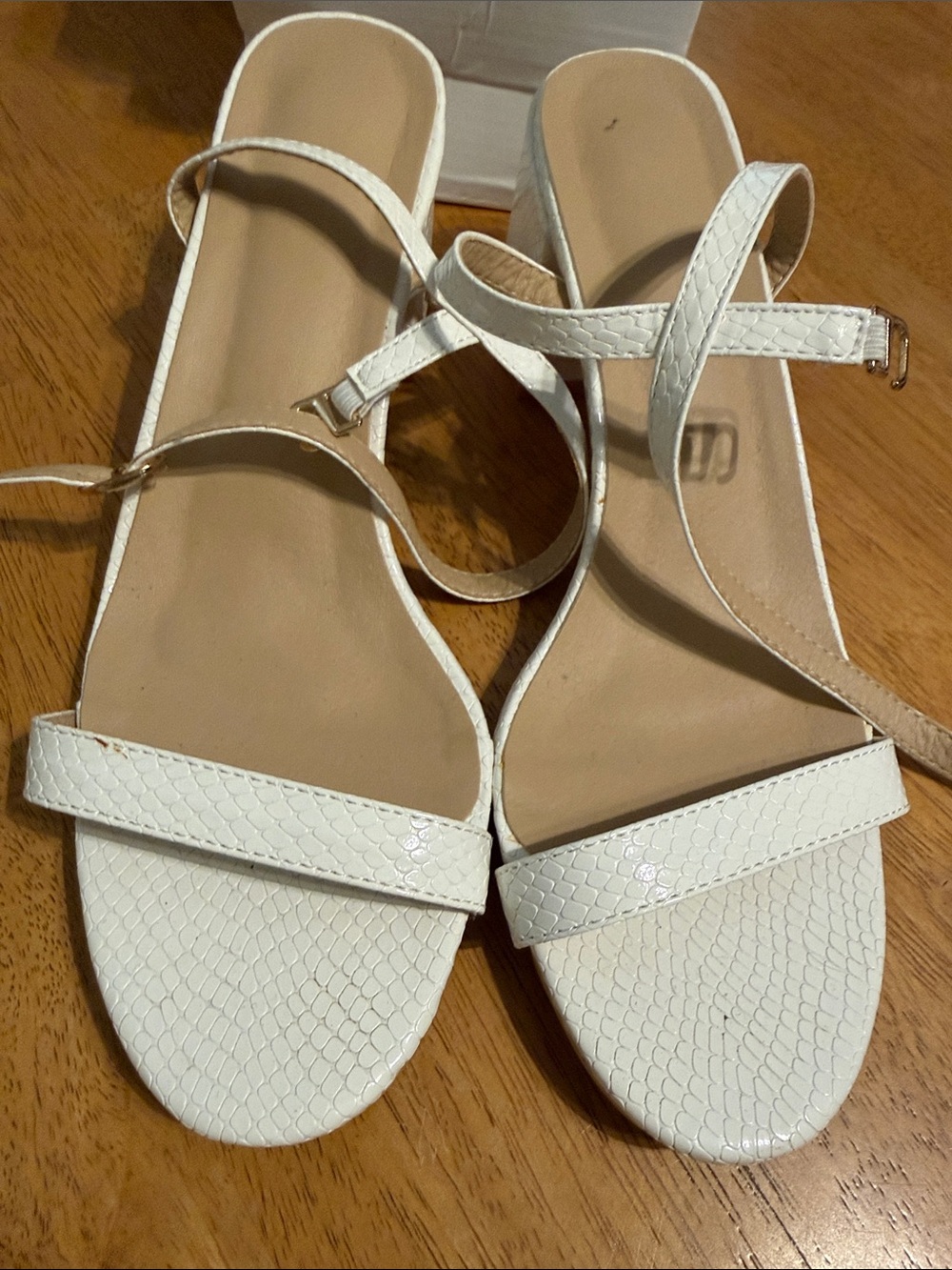 White Strappy Block Heel Sandals - Women
